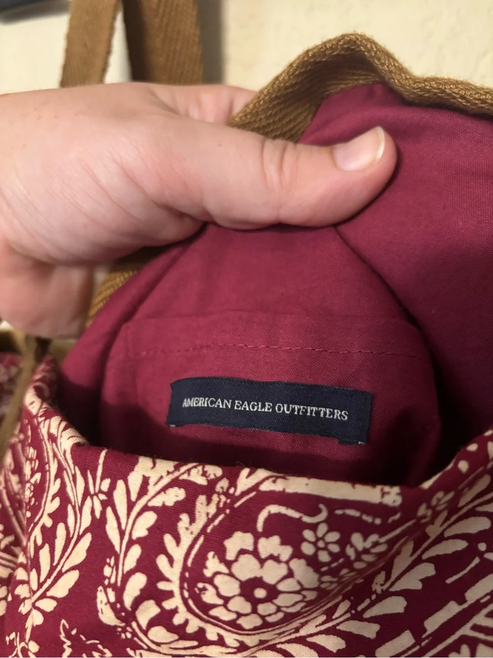 American Eagle Outfitters Maroon Bandana-Print Tote with Tan Fringe Straps